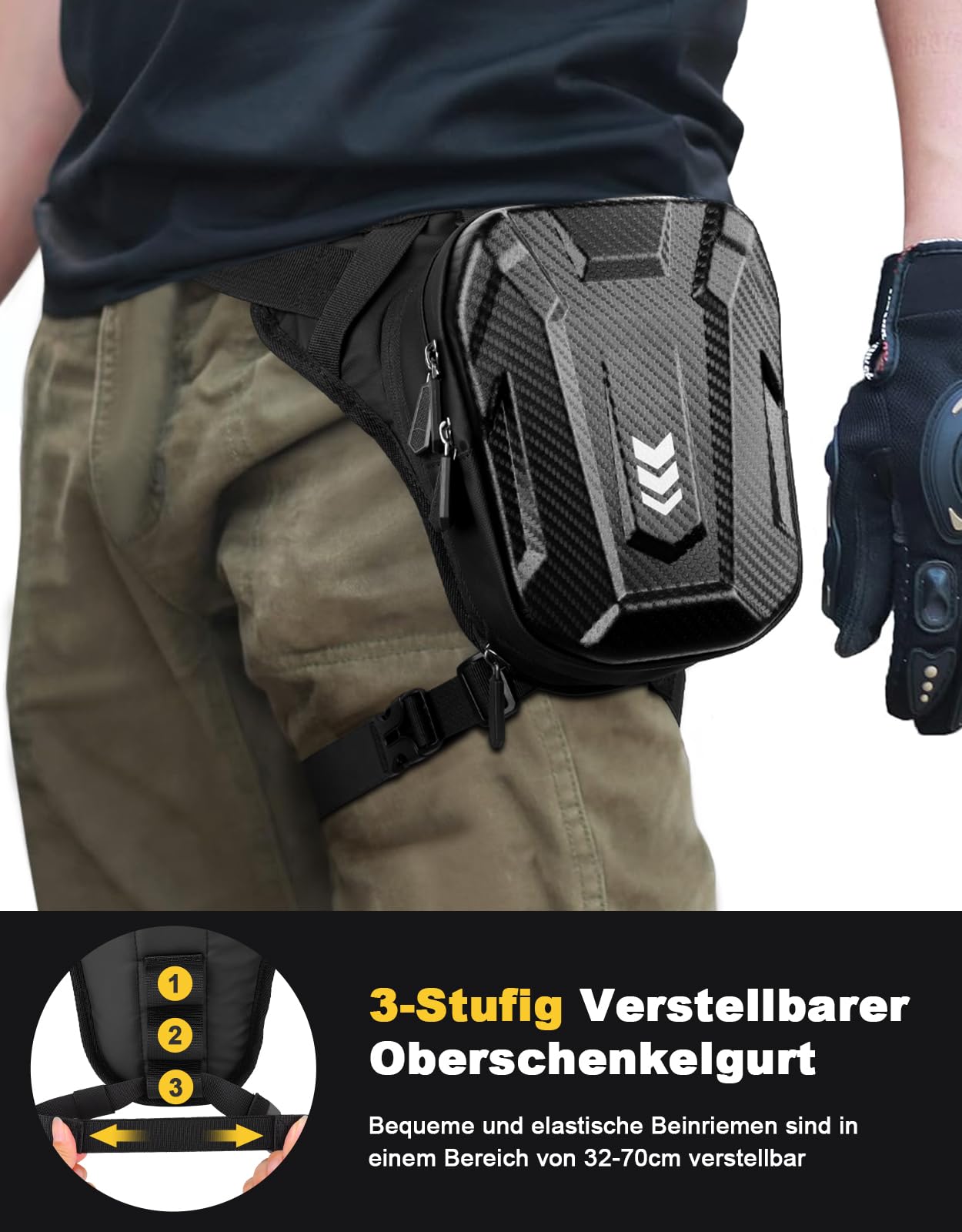 Rolgno Thigh Bag Motorcycle, Waist Bag Fanny Pack Men Women, [Expanded Storage] Thigh Pouch, Reflective Strips & Adjustable Leg Strap Backpacks Bags for Cycling Hiking