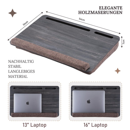 Vigo Wood Laptop Table - Laptop Tray Stand for up to 17.3 Inch - Cushioned Tray for Comfortable Work in Bed or on the Sofa - Sustainable Lap Desk for Home office, Study, and Relaxation.