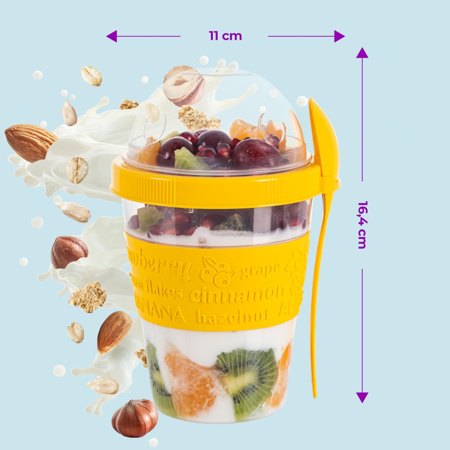 spar-home® 4-piece set yogurt cups To Go 600ml - muesli cup To Go with spoon Muesli To Go cup with lid for yogurt muesli eating on the go office school (4-piece set)