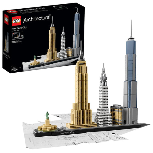 LEGO Architecture New York City Set, skyline model kit featuring World Trade Center and Statue of Liberty, ideal for adults to craft as home or office decor, perfect gifts for both women and men. 21028