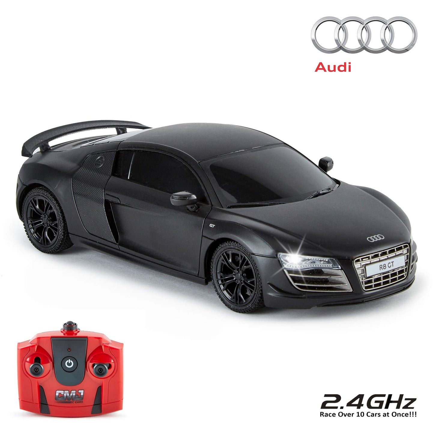 CMJ RC CARS Audi R8 GT, official licensed remote control car, playtime RC race car, 1:24 RC off-road car 24Hz, gift for children 6-12 years old beginners (Black)