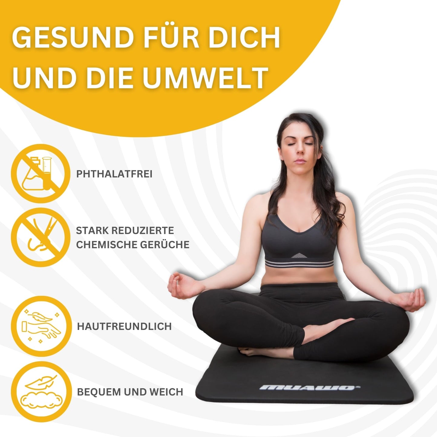 Muawo Premium Sports Mat and Fitness Mat, perfect as a yoga mat, gymnastics mat, workout mat | non-slip | extra thick & extra long | 190 cm length x 60 cm width x 1.5 cm thickness (Black)