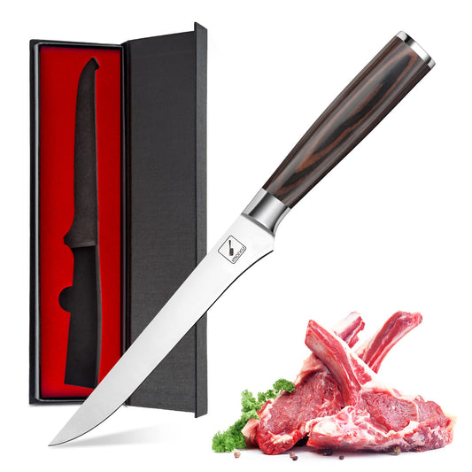 Imarku 17cm Boning Knife-Professional Fillet Knife Fish and Kitchen Knife made of German High-performance Stainless Steel with Ultra-sharp, Flexible Blade and Ergonomic Pakka Wood Handle—Father's Day Gift