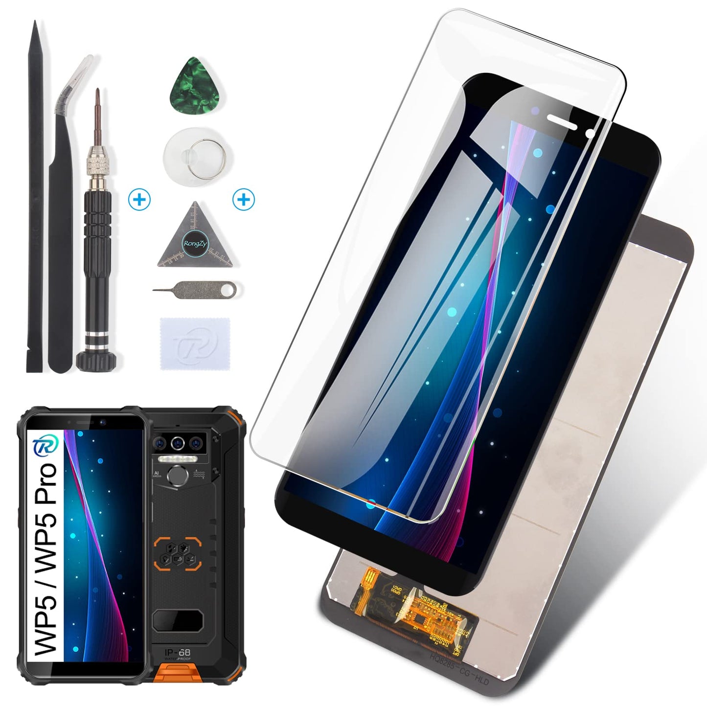 RongZy for Oukitel WP5/WP5 Pro 5.5 inch LCD screen replacement touch display digitizer assembly screen replaced by repair tool kit for Oukitel WP5 (Black)