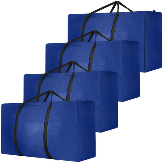 Dntorx 4 Pieces 120L Large Storage Bag, Oxford Heavy-Duty Moving Bags with Zipper Handle Moving Box Large Travel Bag Tote Bag for Comforters Clothes Bedding (Blue)