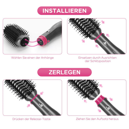 4 IN 1 Hair Dryer Hot Air Brush Set, PARWIN PRO BEAUTY Styler Set, Blow Dryer Brush with 4 Attachments for Drying, Smoothing, Volume, and Styling, Ion Care, 1000 Watt