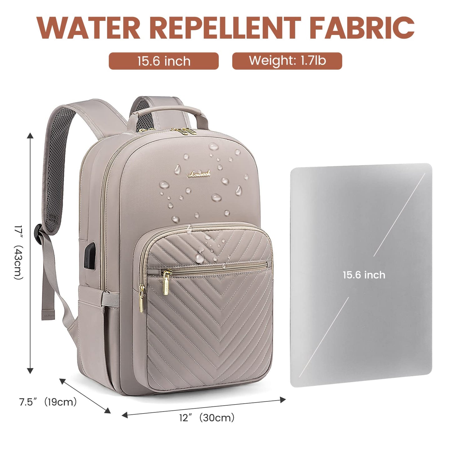 LOVEVOOK backpack for women, large 15.6 inch laptop backpacks waterproof daypacks with USB charging port, elegant work bag school backpack for girls teenagers for work business university travel