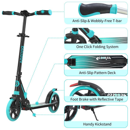 BELLEEV Big Wheel Scooter with LED Light-Up Handlebar, Deck, Adjustable Height, ABEC-9 bearings, 200mm wheels, Suspension, Carry Strap, Foldable Kick Scooter for Kids 6+, Teens, Adults.