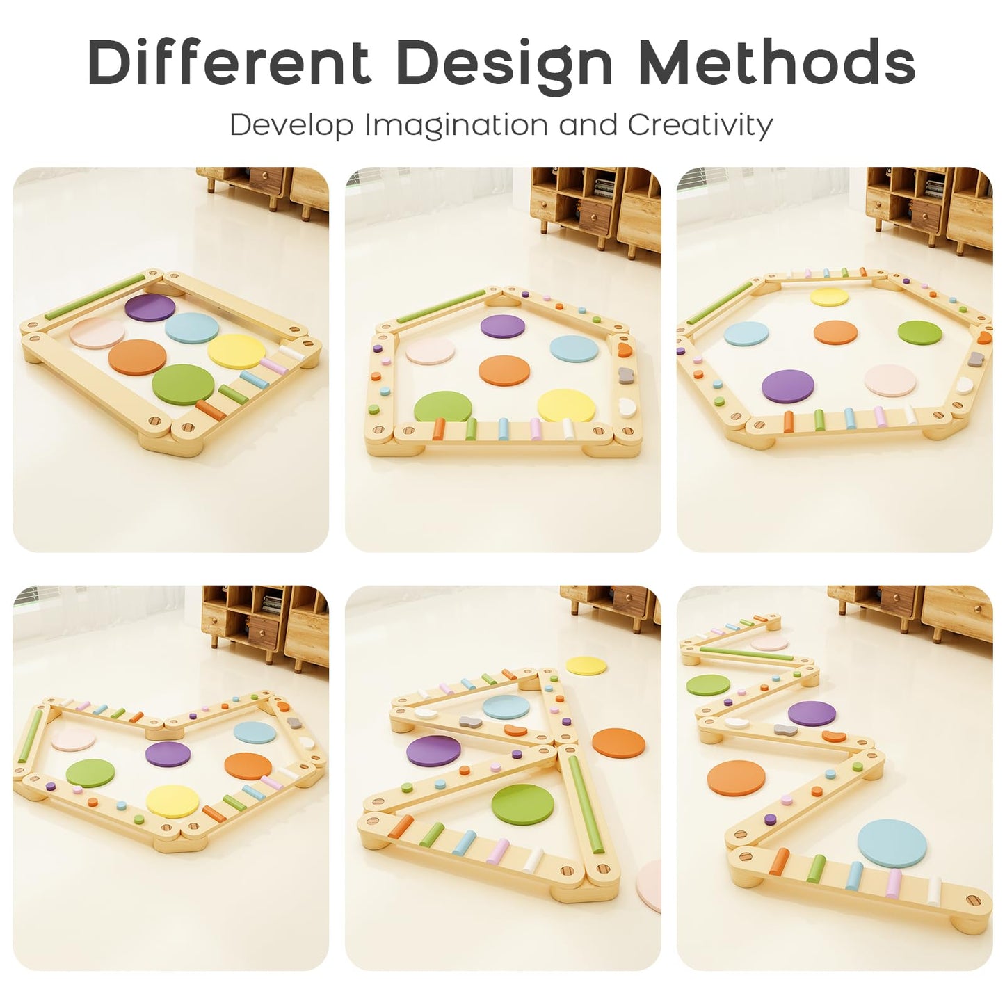 BanaSuper Wooden Toddler Balance Beam Colorful Obstacle Stones Montessori Toy for Kids Balance Training Gymnastics Obstacle Children Balance Board (Balance Beam with Stepping Stones)