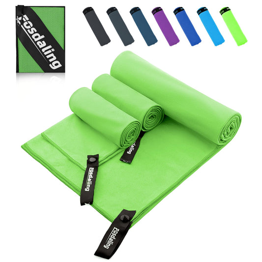 Fosdaling Microfiber Towel 3 Pack - Large 200 * 100cm & 2 Small 80×40cm, Quick Dry Microfiber Sports Towel, for Travel, Bath, Fitness & Sport towels and Beach Towel (Green)