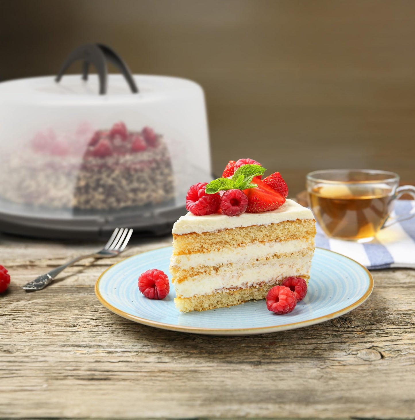 Household cake transport box round, cake transport box with lid and handle, cake dome 33 cm diameter, height 16 cm.