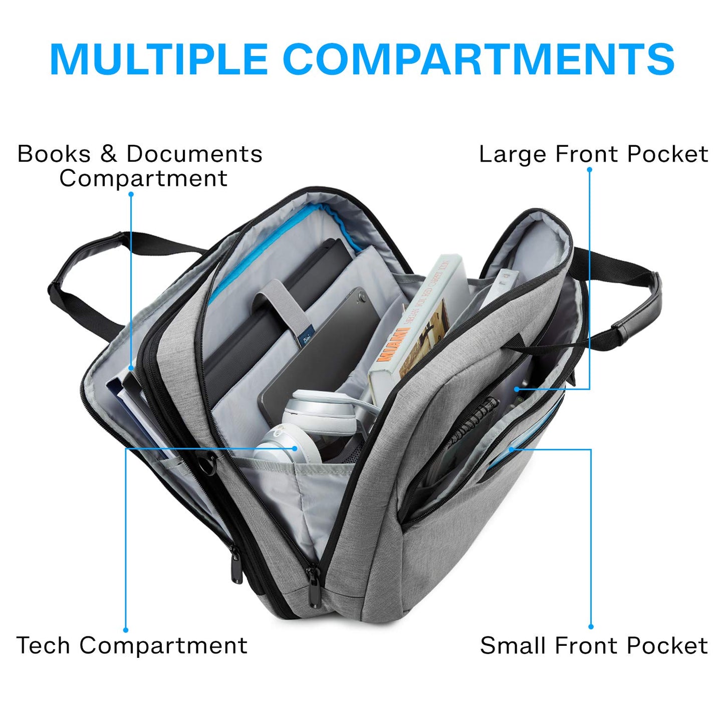 Bagsmart 17.3-inch laptop bag, expandable briefcase, computer bag for men and women, laptop shoulder bag, work bag, business travel, office, lockable (Gray-17.3 inches)