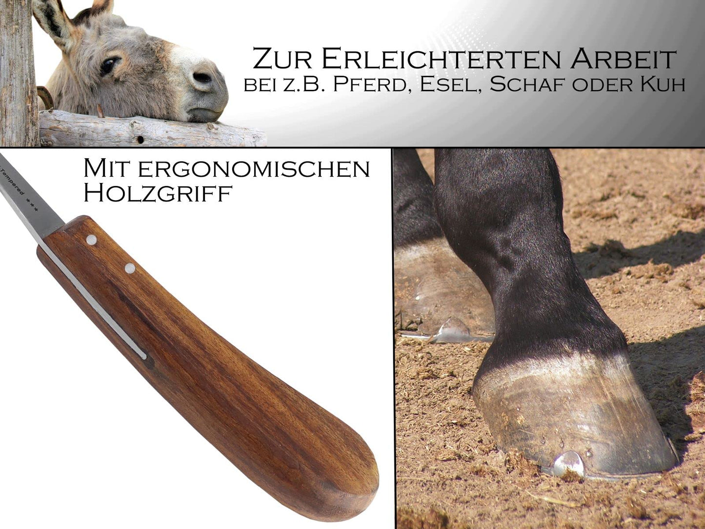 Professional 2-piece set loop hoof knife for horses. Loop knife with sharp blade. Hoof knife claw knife. Cattle hoof care farrier tool. Special steel rust-free with ergonomic handle.