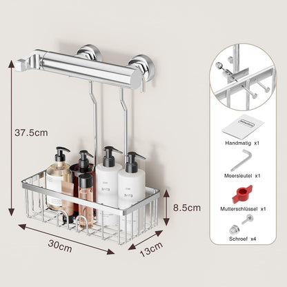 Shower Caddy without Drilling, Hanging Shower Shelf - Shower Caddy for Hanging Shampoo Holder for Shower, Shower Basket without Drilling Shower Holder Shower Shelf Bathroom Rack Soap Holder SS304 Stainless Steel 30x13x8.5cm