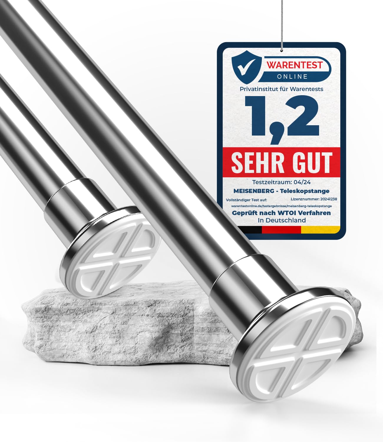 MEISENBERG Rod without drilling 260-310cm, Silver, Ø 32 mm, Telescopic rod for clamping - Multifunctional curtain rod clamping rod for windows, room dividers and kitchen