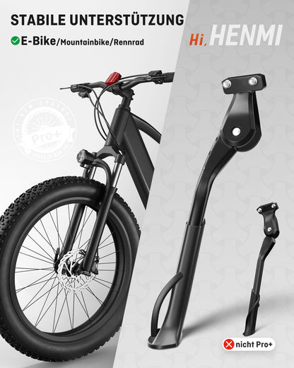 HENMI Bike Stand 24-29 Inch Pro+, Bike Stand with 2 Holes, Stable Side Stand, Designed for E-Bike and MTB, 40mm Hole suitable for M6 screws.