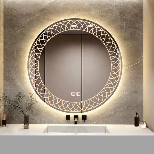 YOSHOOT Bathroom Mirror with Lighting, 60cm Round Wall Mirror LED Lighting, Anti-fog Large Makeup Mirror, Touch Button Dimmable 3 Colors LED Light 6400K IP44 (Kaleidoscope)
