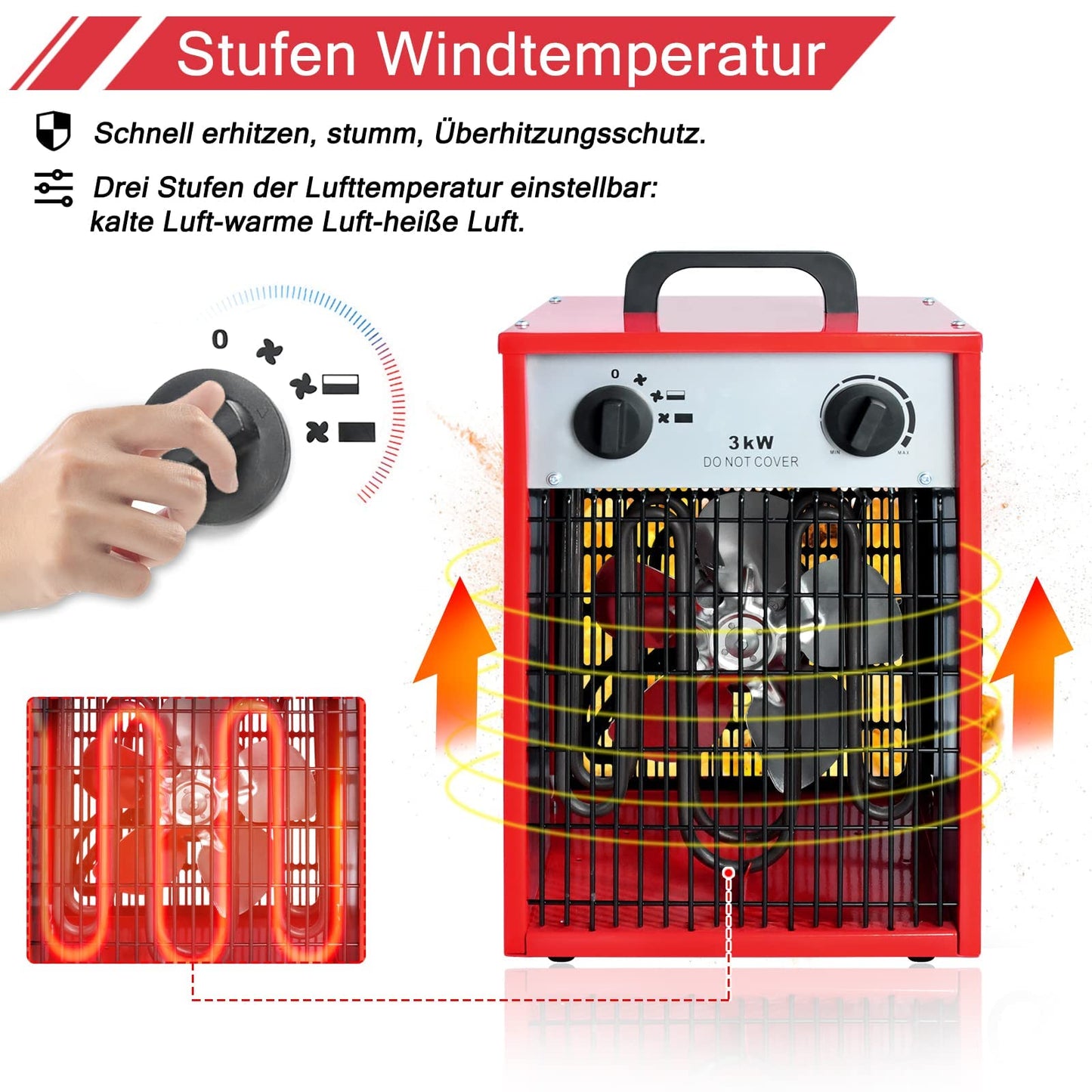 Onun Electric Heater 3KW 220V-Professional Industrial Electric Heater with 4 heat levels, overload protection, ideal for indoor and outdoor use.