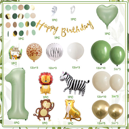 Decoration 1st Birthday Boy Girl, Birthday decor 1 year, Green 1st Birthday, Jungle Birthday decor 1 year for children's birthday decor 1 year with Safari balloons 1st Birthday for Deco 1