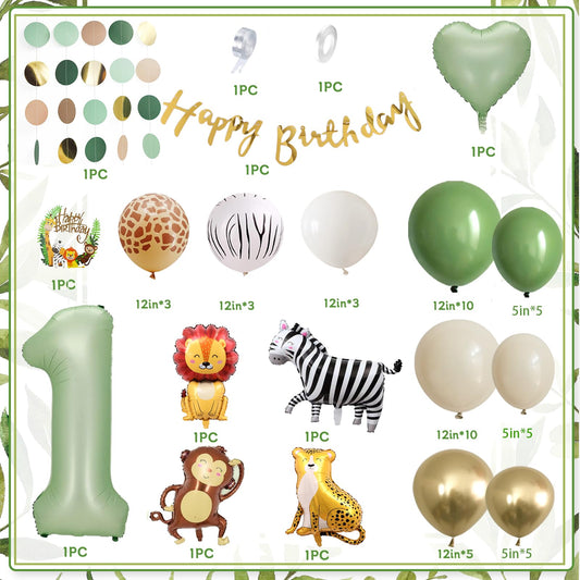Decoration 1st Birthday Boy Girl, Birthday decor 1 year, Green 1st Birthday, Jungle Birthday decor 1 year for children's birthday decor 1 year with Safari balloons 1st Birthday for Deco 1