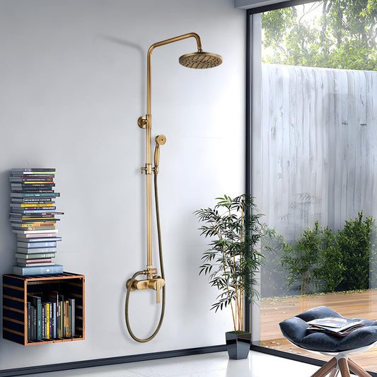 Rozin Antique Brass Shower System with 8 inch Rain Shower Head and Hand Shower Single Handle Wall Mounted Retro Shower Set.