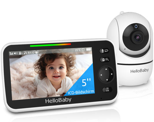 HelloBaby Baby Monitor with Camera, 3500 mAh Battery and 5 Inch Screen, 355° Pan-120° Tilt-Zoom, No-WiFi Baby Monitor, 2 Way Audio, Temperature Display, 8 Lullabies, Night Vision, HB6550
