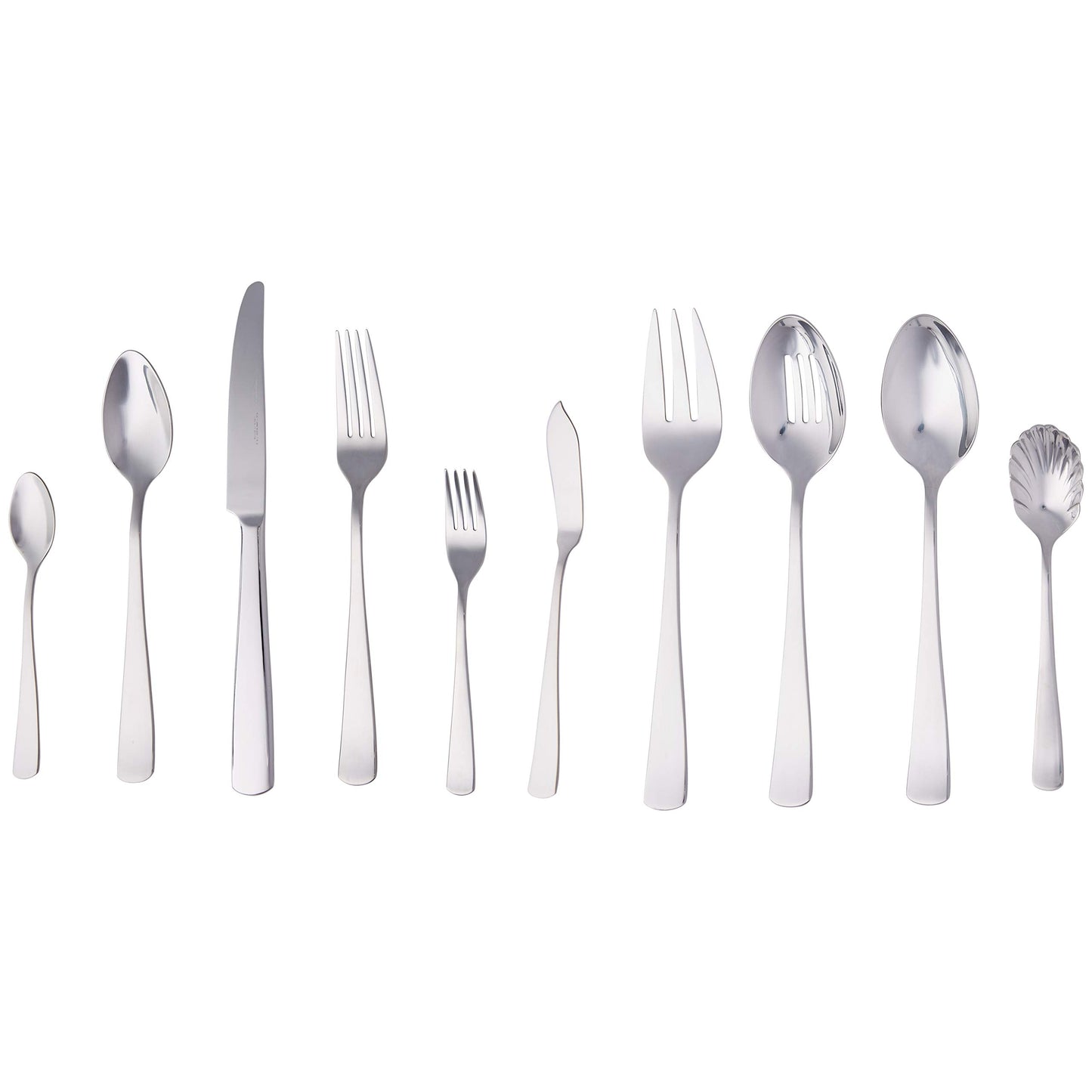 Amazon Basics - Stainless Steel Flatware Set with Square Edge, 45-Piece Set, for 8 People, Silver Color.