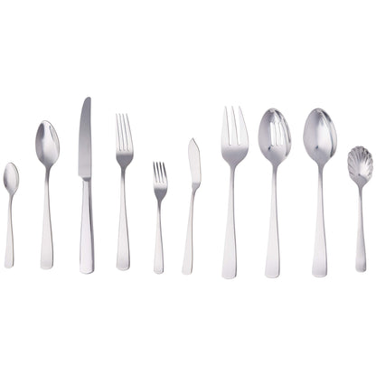 Amazon Basics - Stainless Steel Flatware Set with Square Edge, 45-Piece Set, for 8 People, Silver Color.