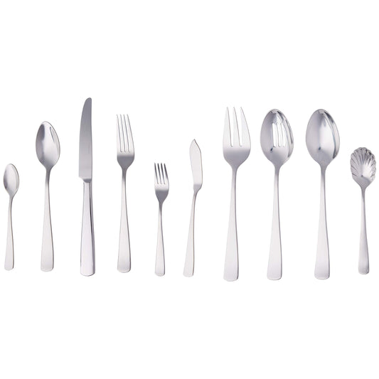 Amazon Basics - Stainless Steel Flatware Set with Square Edge, 45-Piece Set, for 8 People, Silver Color.