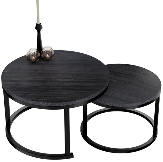 Home Heaven® Coffee Table Round Black 2 Pack - Round Living Room Tables Wood for Lounge - Ø60cm Ø40cm