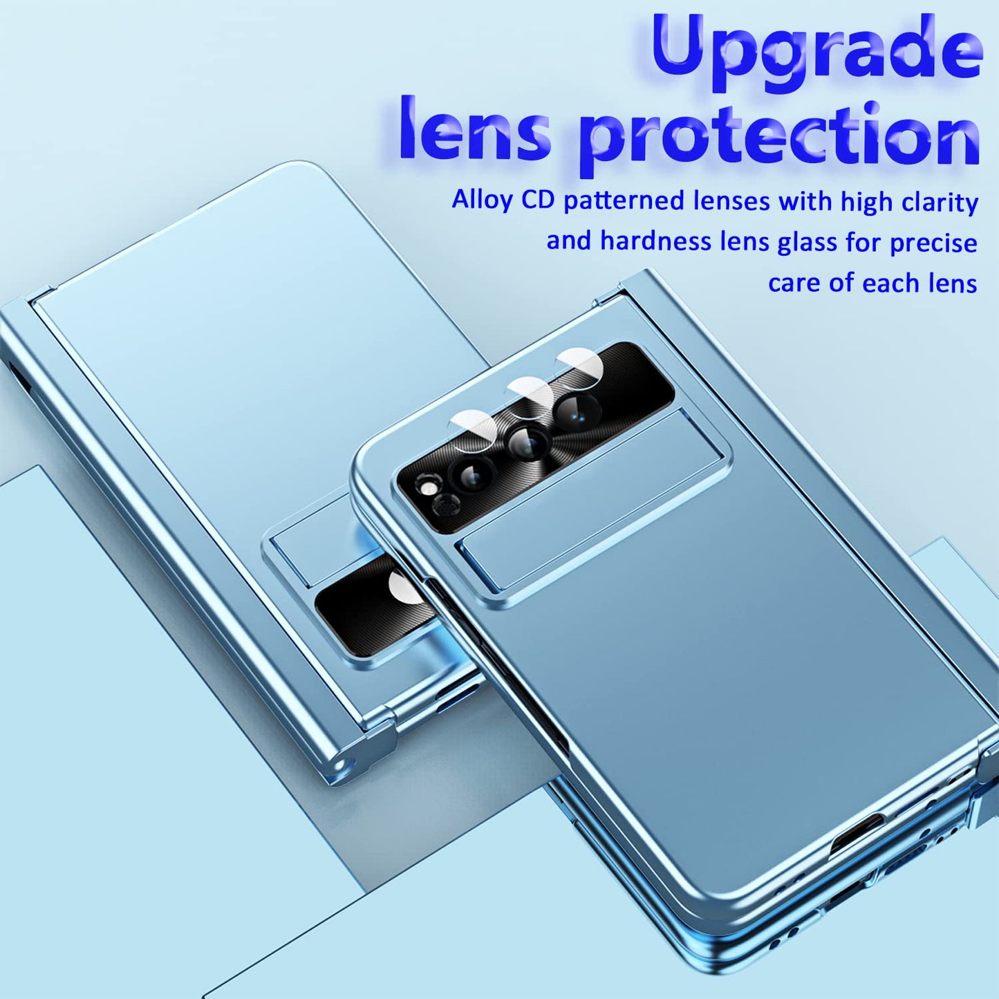 Miimall phone case Compatible with Google Pixel Fold, Tough PC Material, Protective Cover with Screen Protector, Camera protection, Hinge protection, Stand + Pen, Blue