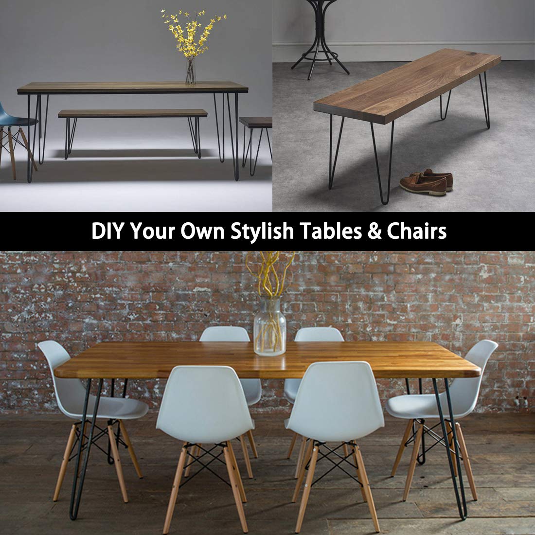 Signstek Table Legs Furniture Legs Metal Hairpin Legs Two-Rod Hairpin Table Legs 70cm/28’’ for coffee tables, modern desks, window ledges, or chairs