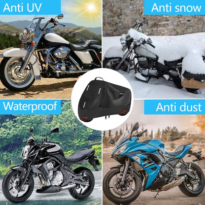 Motorcycle Cover Outdoor 300D Motorbike Cover Scooter Cover Waterproof Moped Garage with 5 Reflective Stripes and 2 Lock Holes, 2 Windproof Buckles, and 1 Pocket (XXL: 240x90x125cm)