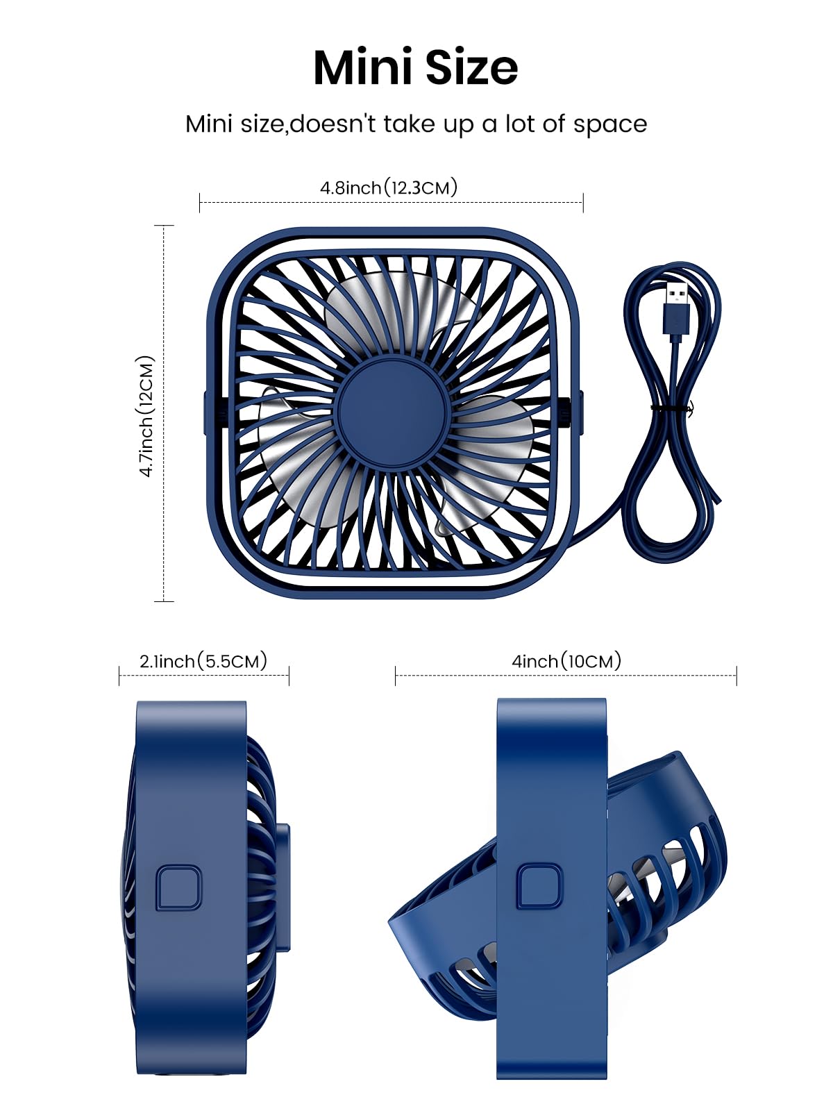 TOPK USB Fan 2 Pack Mini Desktop Fans Quiet Operation, USB Powered Desk Fan, 3 Speeds and 360° Rotatable Head for Home Office Bedroom Table Desktop