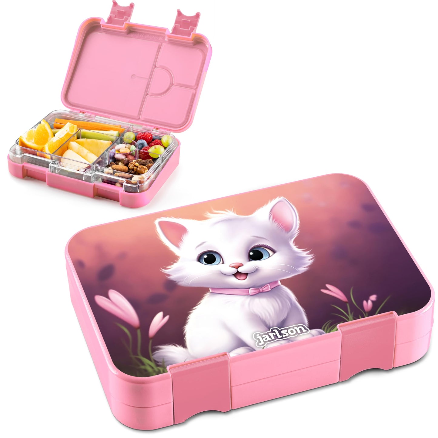 Jarlson® Kids Bento Box with Compartments - TONI Lunchbox - Leakproof Lunchbox for Kindergarten and School - Girls and Boys | Snack Box (CAT)