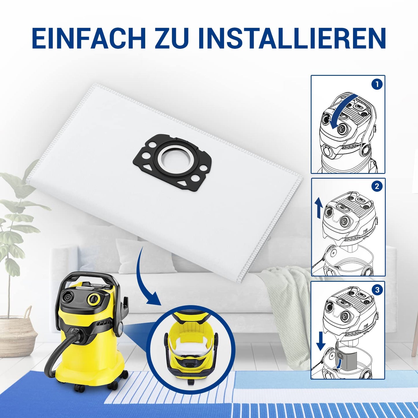 VIOKS 8x Vacuum Cleaner Bags Replacement for Kärcher 2.863-006.0 Fleece Filter Bag KFI 487 - Kärcher Filter Bags Fleece Vacuum Cleaner Bags for Kärcher Wet Dry Vacuums WD4 WD5 WD6 MV4 MV5 MV6 WD5P WD6P