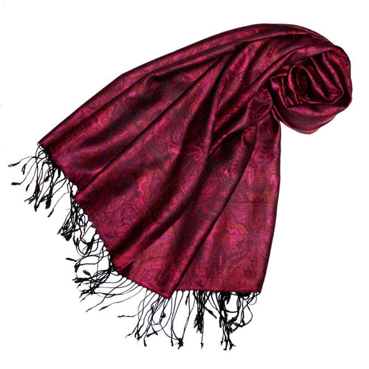 Lorenzo Cana Women's Pashmina Scarf Shawl Wrap with an opulent pattern in harmonious red colors, featuring fringes. Measures 70 cm x 180 cm, made of 100% modal - 78105.