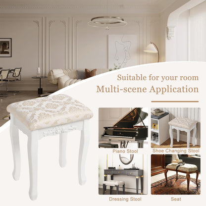 WOLTU Makeup Stool Vanity Stool, Country Style Ottoman, Baroque Padded Stool for Vanity Table, MDF Wood, White Lacquered, MB6011