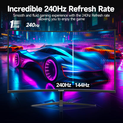 Gawfolk Gaming Monitor 32 Inch Curved, 240Hz PC Screen Full HD 1080P, Frameless 1800R Curved Computer Monitor supports VESA