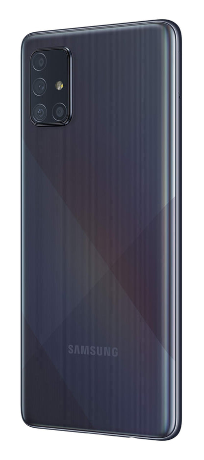 Samsung Galaxy A71 (6.7 inch display) with 128GB internal storage, 6GB RAM, Dual SIM, Android, Prism Crush Black. German version.