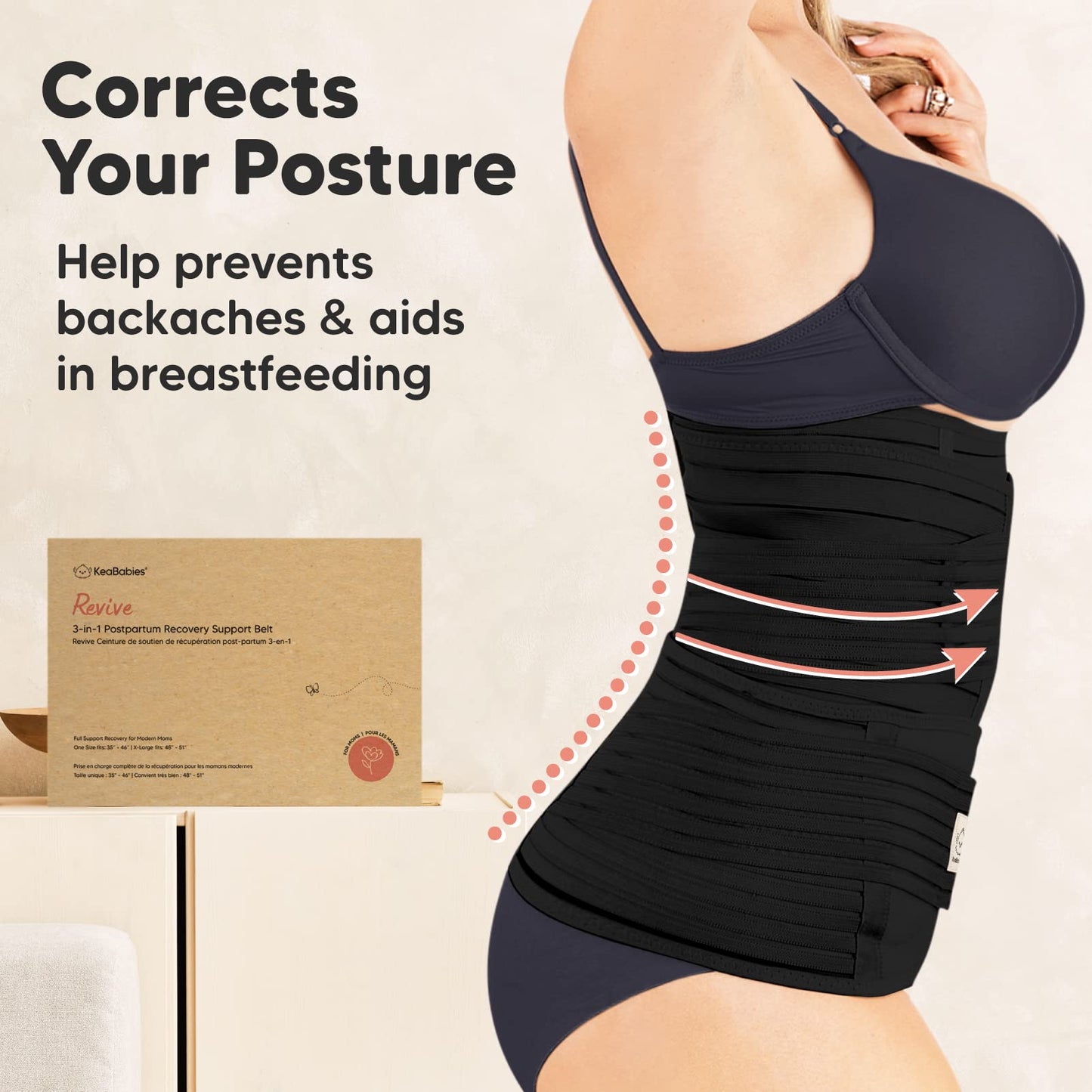 KeaBabies Revive 3 in 1 Postpartum Belt for Women - Belly Wrap After Birth C-Section, Recovery Belt After Birth, Belly Band After Birth, Pregnancy Belly Wrap (Midnight Black, M/L)