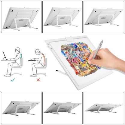 QENSPE A3 Wireless Light Table, LED Light Pad Light Box for Kids with Battery, 3 Color Modes and 6 Brightness Levels, Fully Dimmable, Lightbox with Stand and Magnetic Clip, Diamond Painting Accessories.
