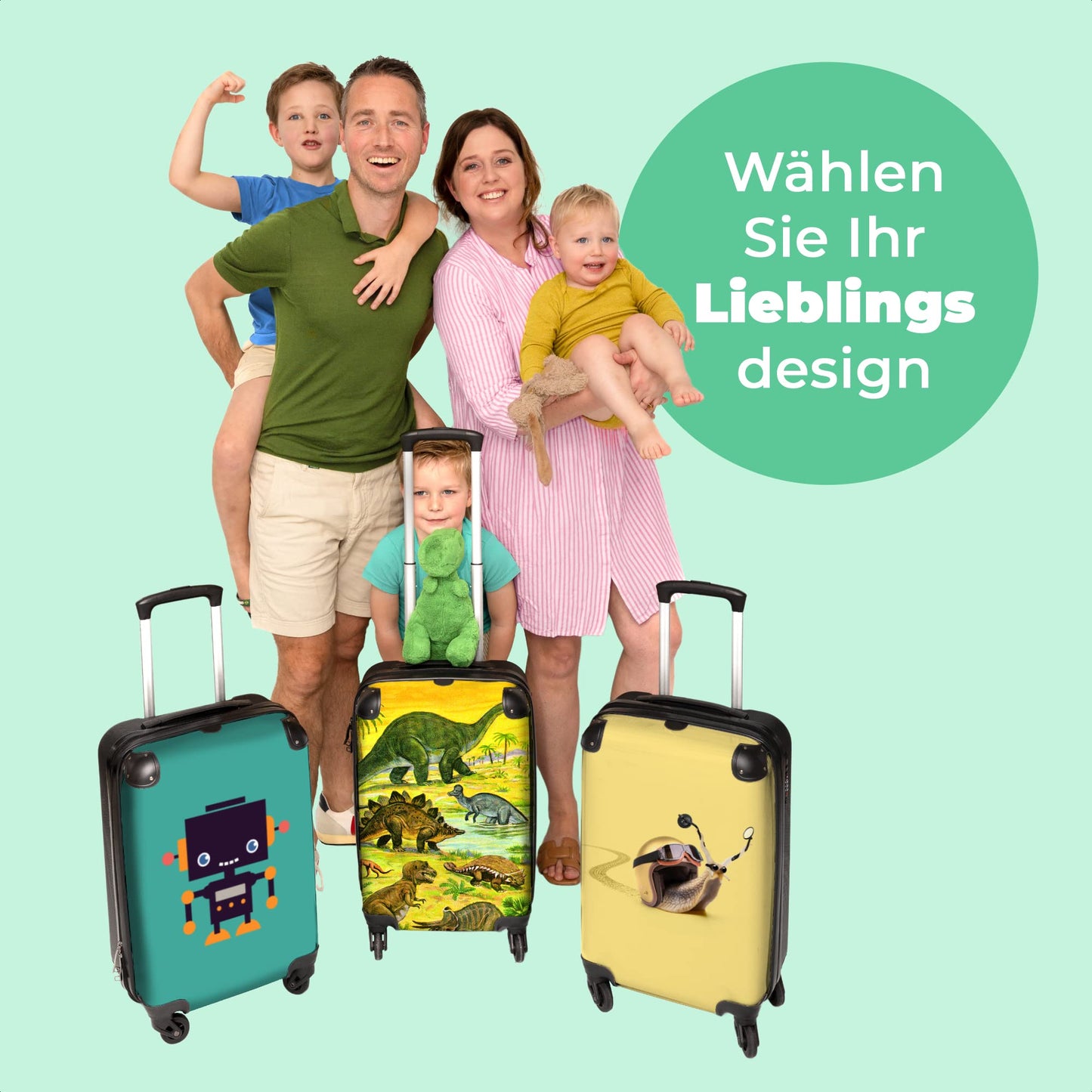 NoBoringSuitcases.com® Kids Suitcase Boys Trolley Carry on Luggage Gift - Dino - Illustration - Yellow - Boys Kids Luggage, 55x40x20