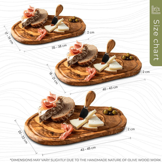 SOLTAKO Olive Wood Steak Board, Large Cheese Board, Handmade Serving Plate, Wooden Charcuterie Board, Rustic Cutting Board with Juice Groove, Kitchen Accessory (1, 15-17 Inches)