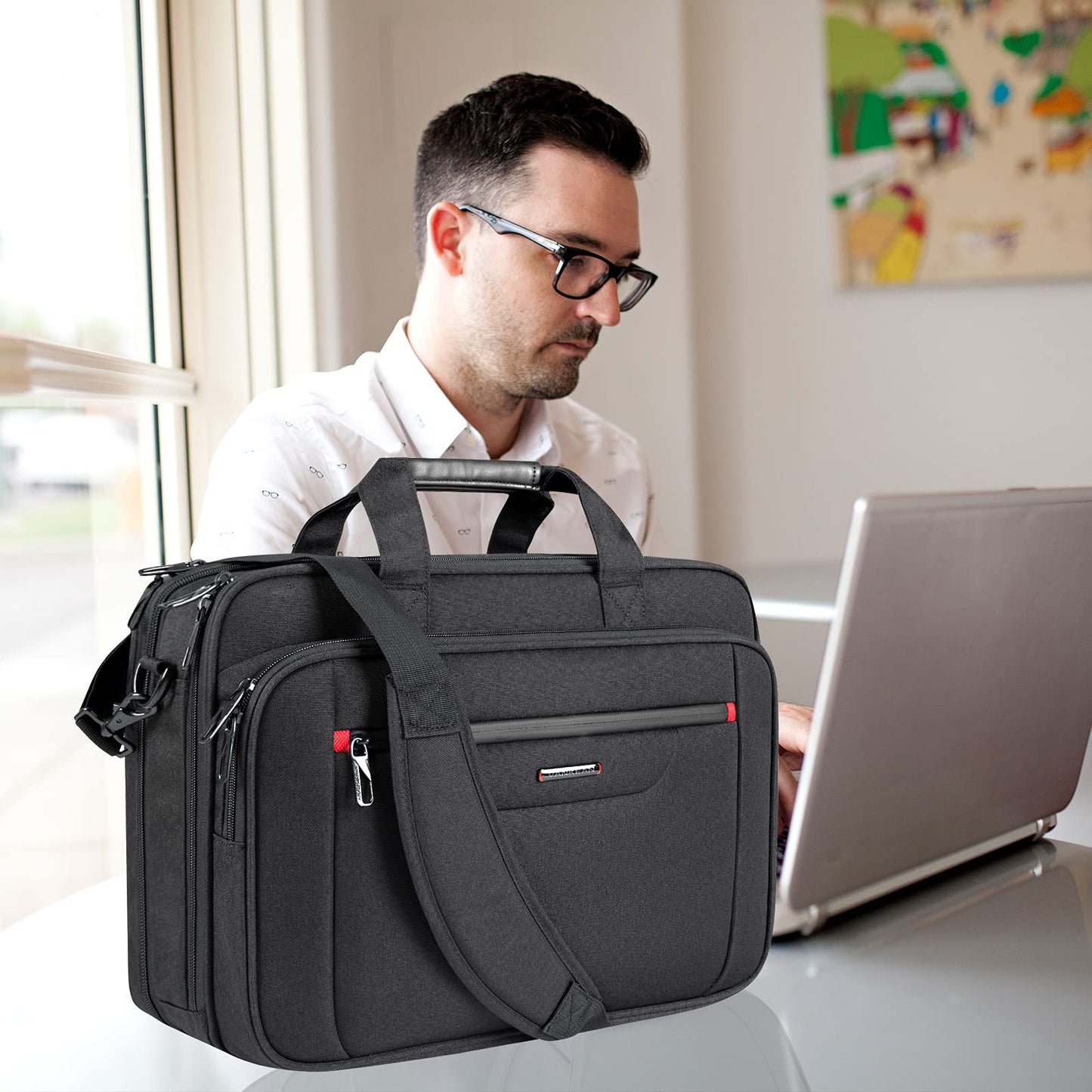VANKEAN Laptop Bag for Men Women, Laptop Briefcase for up to 17.3 Inch Laptop, Expandable, Water-Resistant, Shoulder Bag, Computer Bag for Travel, Business, School, Black.