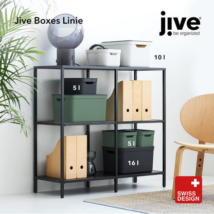 Jive storage box 3-piece set 16L with lid, made of recycled plastic (PP), turquoise/anthracite, 3x16L (37.5 x 27.8 x 29.8 cm)