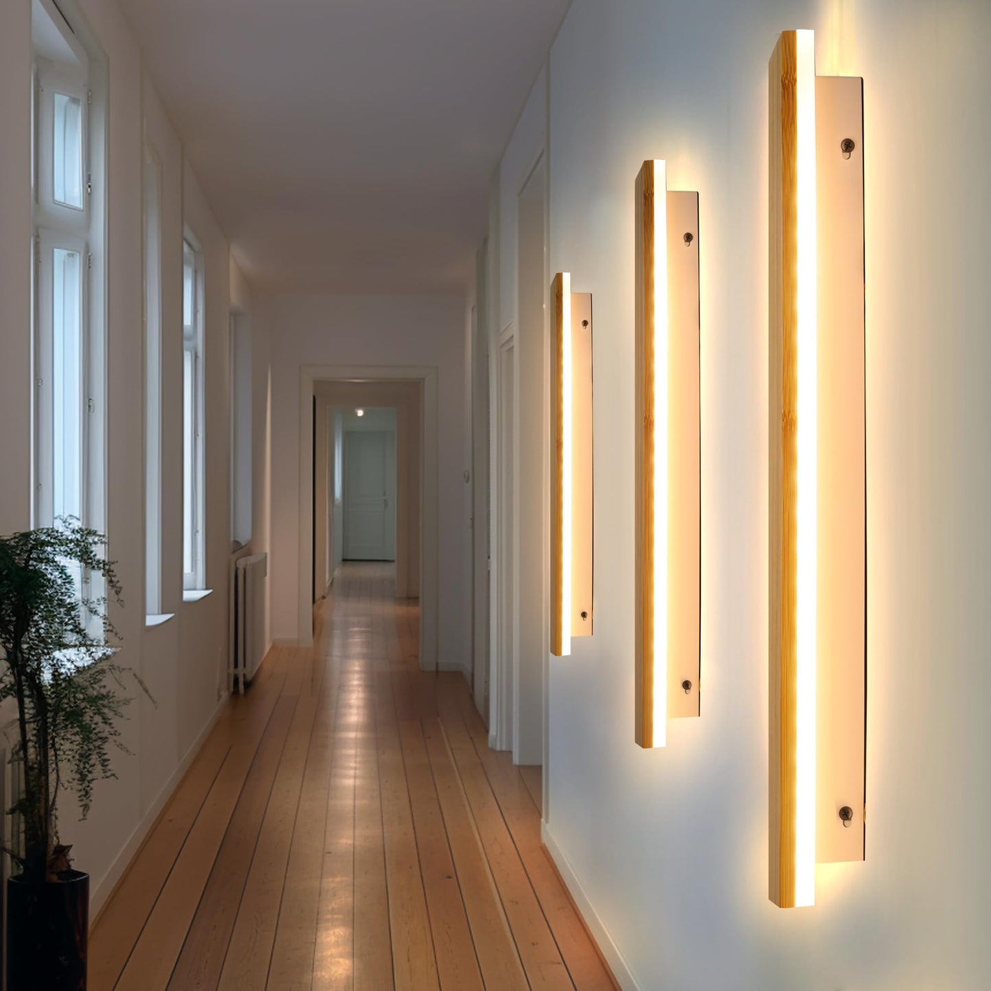 LED wall light indoor wood wall lamp bamboo wood long wall light 31W warm white 3000k lamp wood modern wall lighting for bedroom living room hallway staircase indoor lighting night light, 100cm