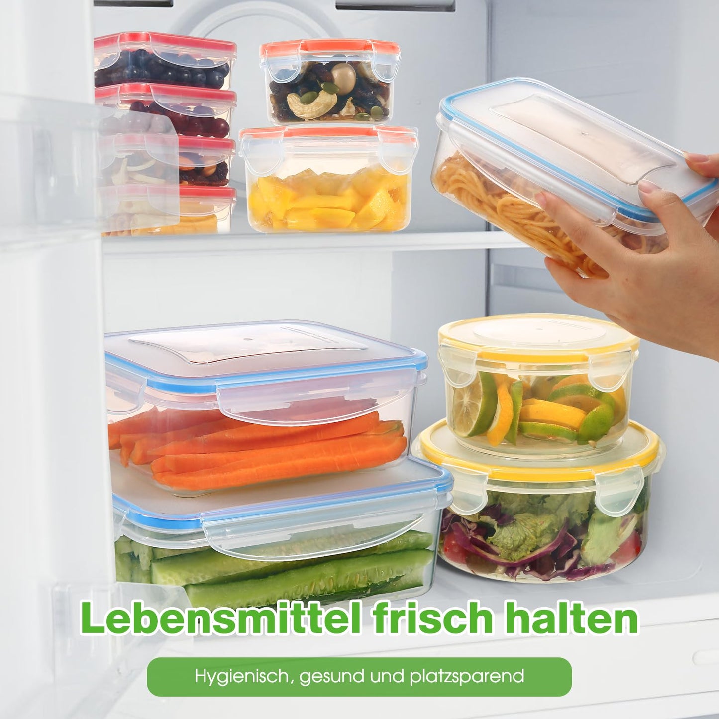 YASHE Fresh Containers with Lids 50pcs (25 containers + 25 lids), Airtight Storage Box, BPA-Free plastic storage containers for kitchen, Set of food storage containers with labels