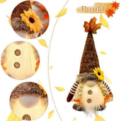 ACAREY Autumn Decor Gnomes with Light 2-Pack Large 35cm Plush Gnome Figures Halloween Decor with LED Christmas Decor Fall Harvest Illuminated Gnomes