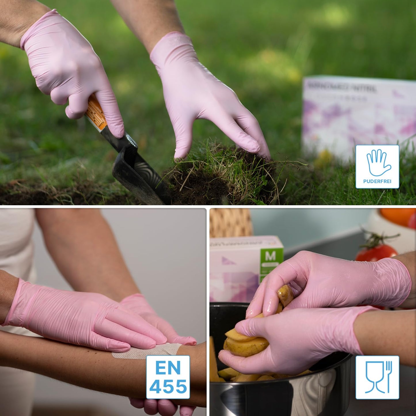 1000 pieces (10x100) ARNOMED disposable gloves in pink, disposable gloves size M, nitrile disposable gloves, powder-free nitrile gloves, disposable rubber gloves, protective gloves, nitrile gloves in XS, S, M, L.